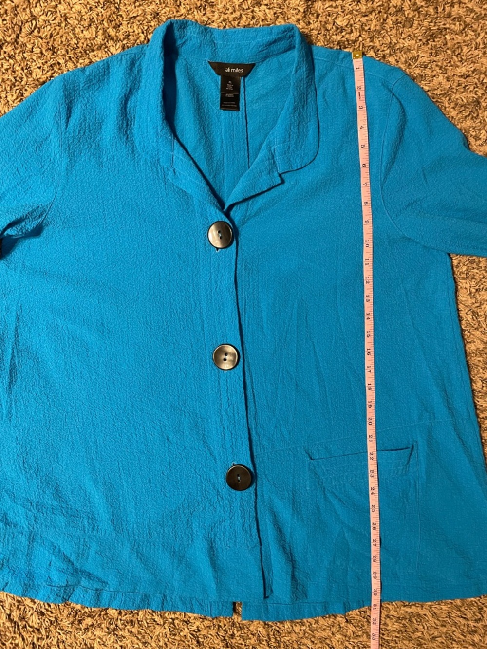Ali Miles Womens XL Blue Crinkle Tunic Top Boho Artsy Lagenlook Buttons Pockets - Picture 8 of 8